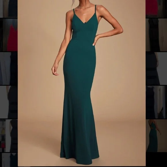 moments of bliss forest green backless mermaid maxi dress Wedtrend Women Dark Green Prom Dress Mermaid Spaghetti Straps Lace-Up Back  Applique Formal Dress with Slit – WEDTREND